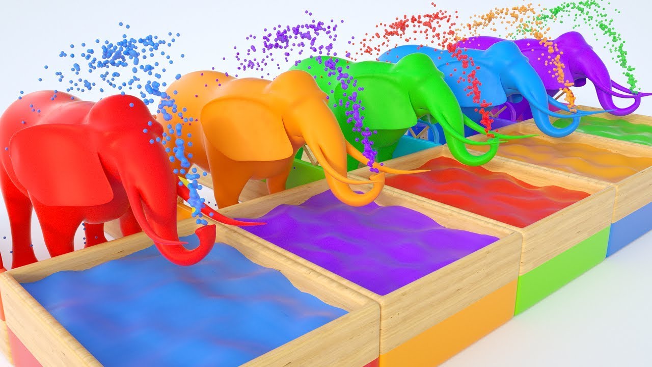 Couleurs pour que enfants apprennent avec éléphants et liquides magiques