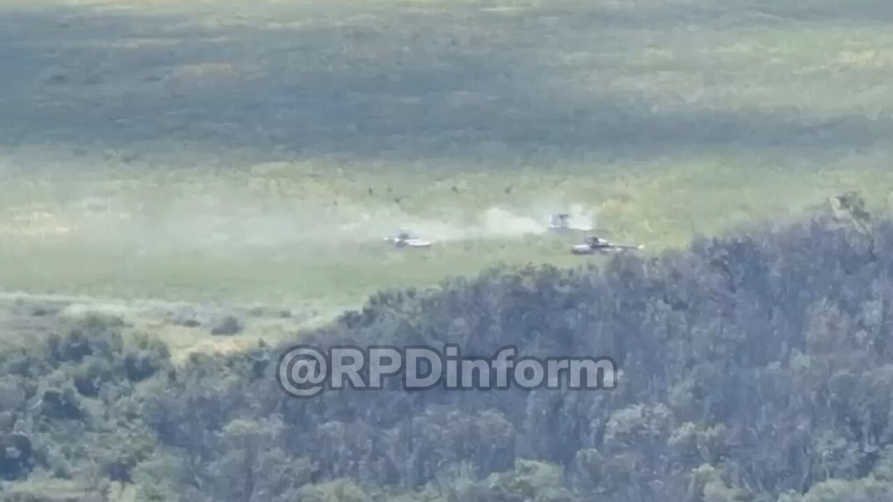 Footage of the destruction of a armored group of the Ukrainian Armed Forces by ATGMs & drone strikes