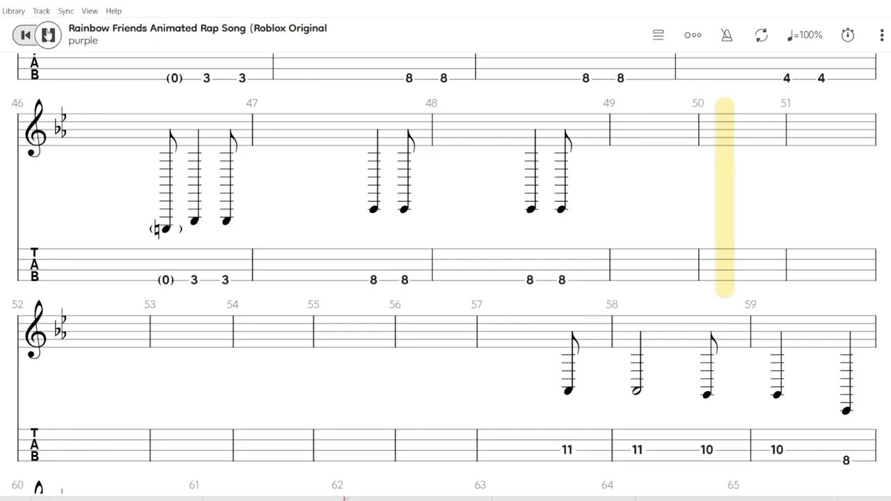 Purple - Rainbow friends (Roblox song TAB)