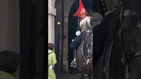 She tries to get her water bottle back. Guard shouts get back #horseguardsparade