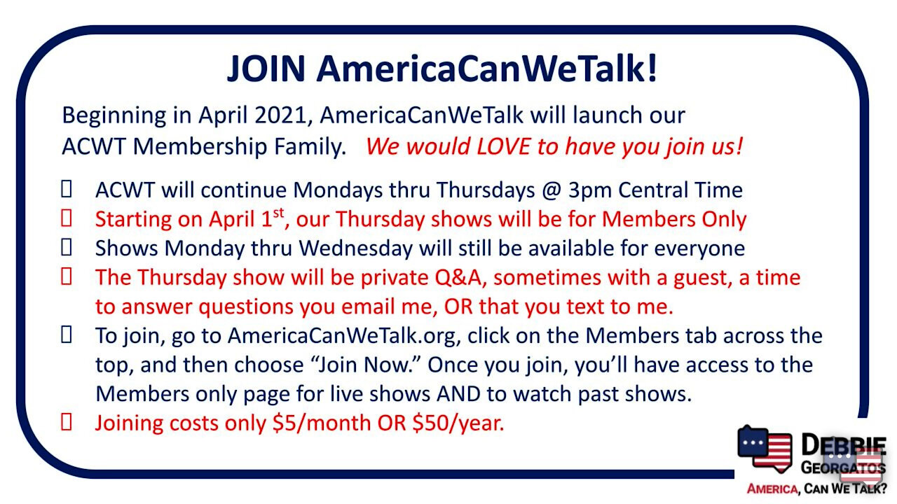 ACWT Members’ Launch: ONE Week Away | Debbie Discusses 3.25.21