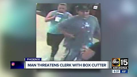 Couple sought after store clerk cut with box cutter during Phoenix theft