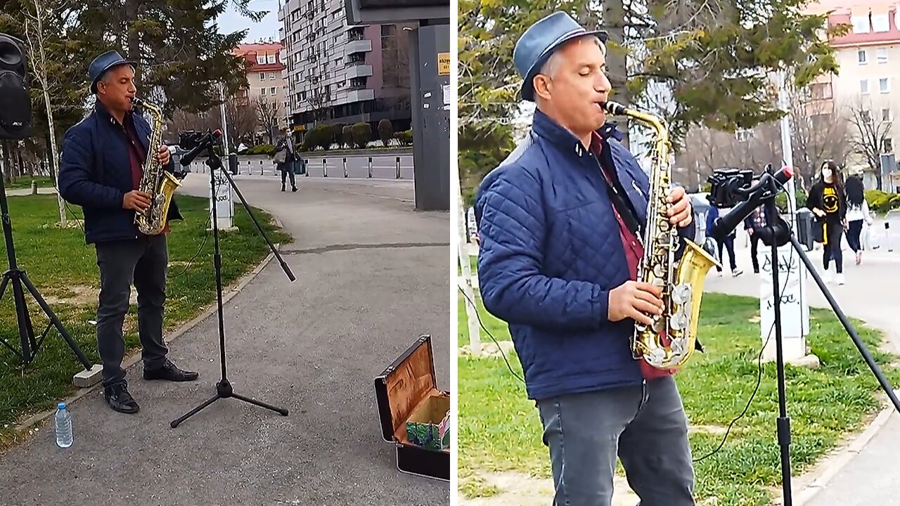 Talented street artist performs sensational saxophone cover