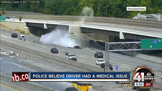 1 hurt in fiery semi wreck on I-435 WB in OP