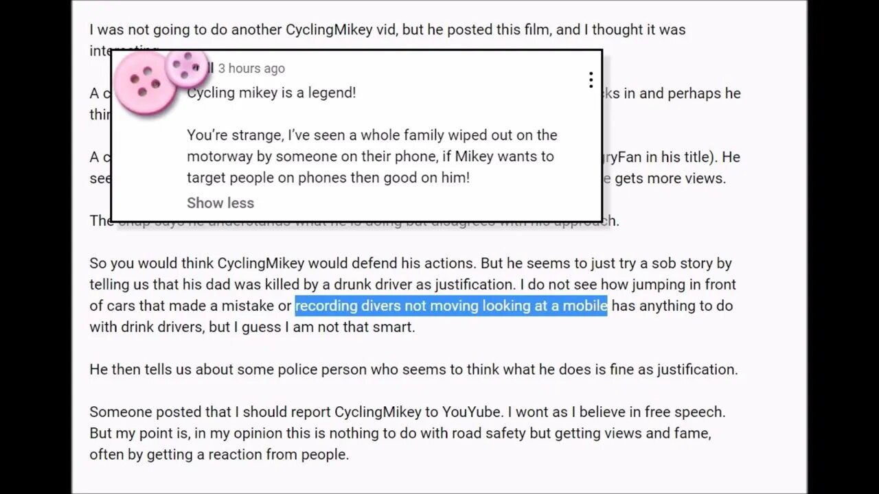 Regarding: 16th Sept 2022 - CyclingMikey YouTube vids #CyclingMikey