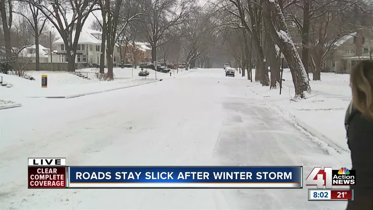 Roads stay slick after Saturday storm