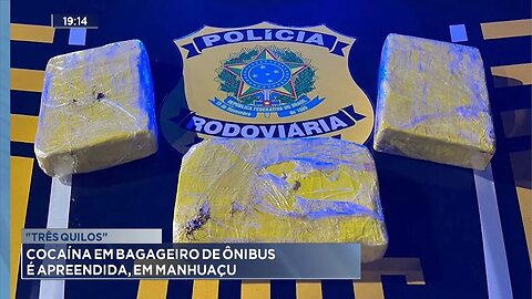 Três quilos: Cocaína em bagageiro de ônibus é apreendida, em Manhuaçu.