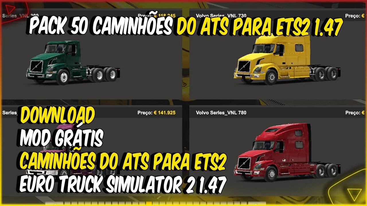 PACK COM 50 CAMINHÕES PARA EURO TRUCK SIMULATOR 2 1.47 TODOS CONVERTIDOS DO AMERICAN TRUCK SIMULATOR