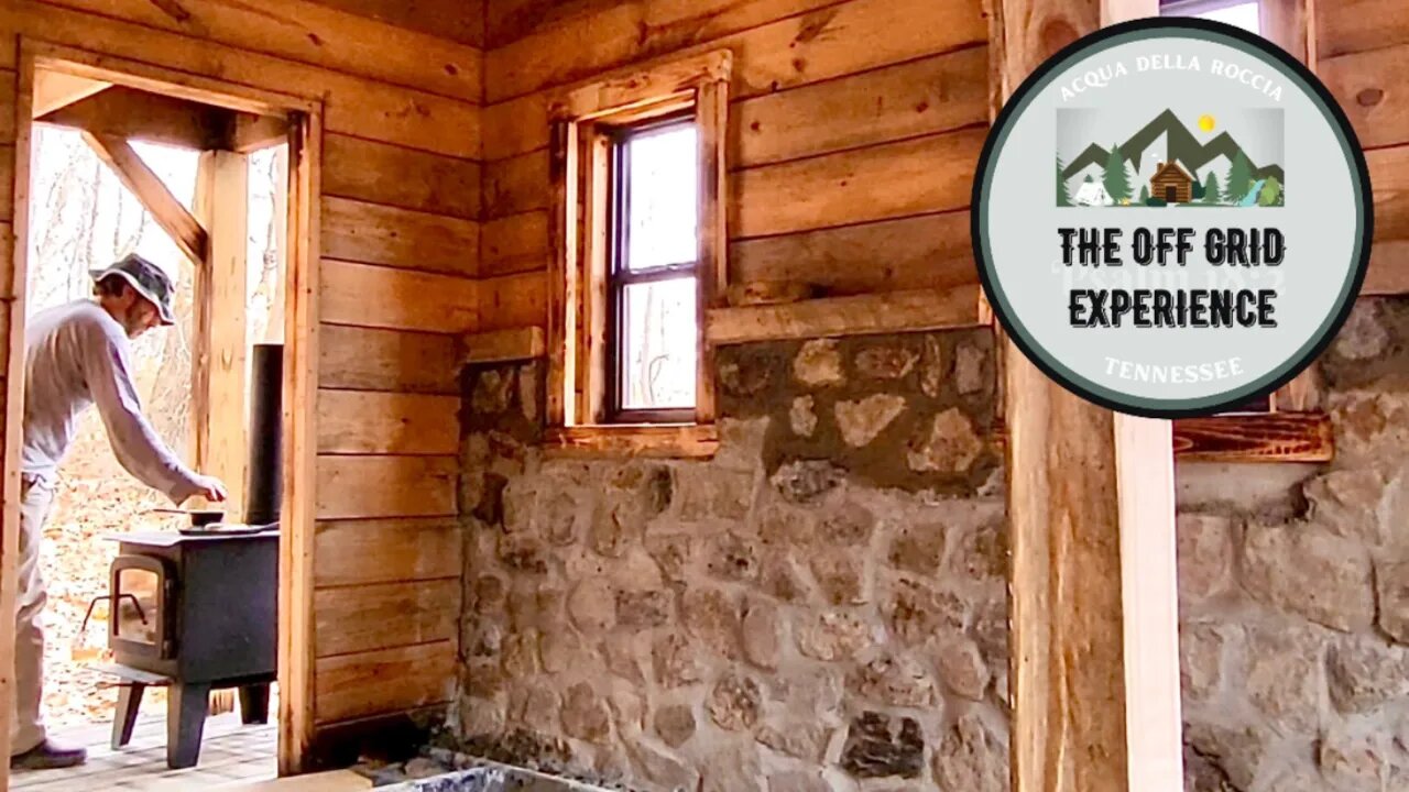 An Original Off Grid Cabin | Ep. 5 | Light at the Cabin, Stone Finished, Porch Roof Started