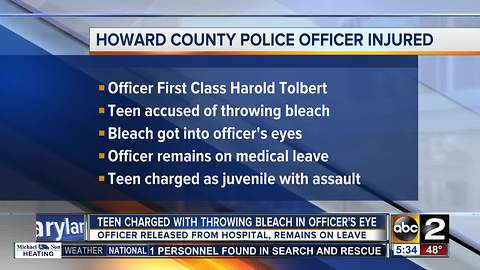 Officer hurt after teen throws bleach his eyes