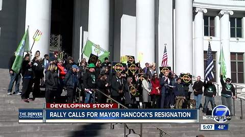 Protesters rally at city hall, call for Denver's mayor to resign