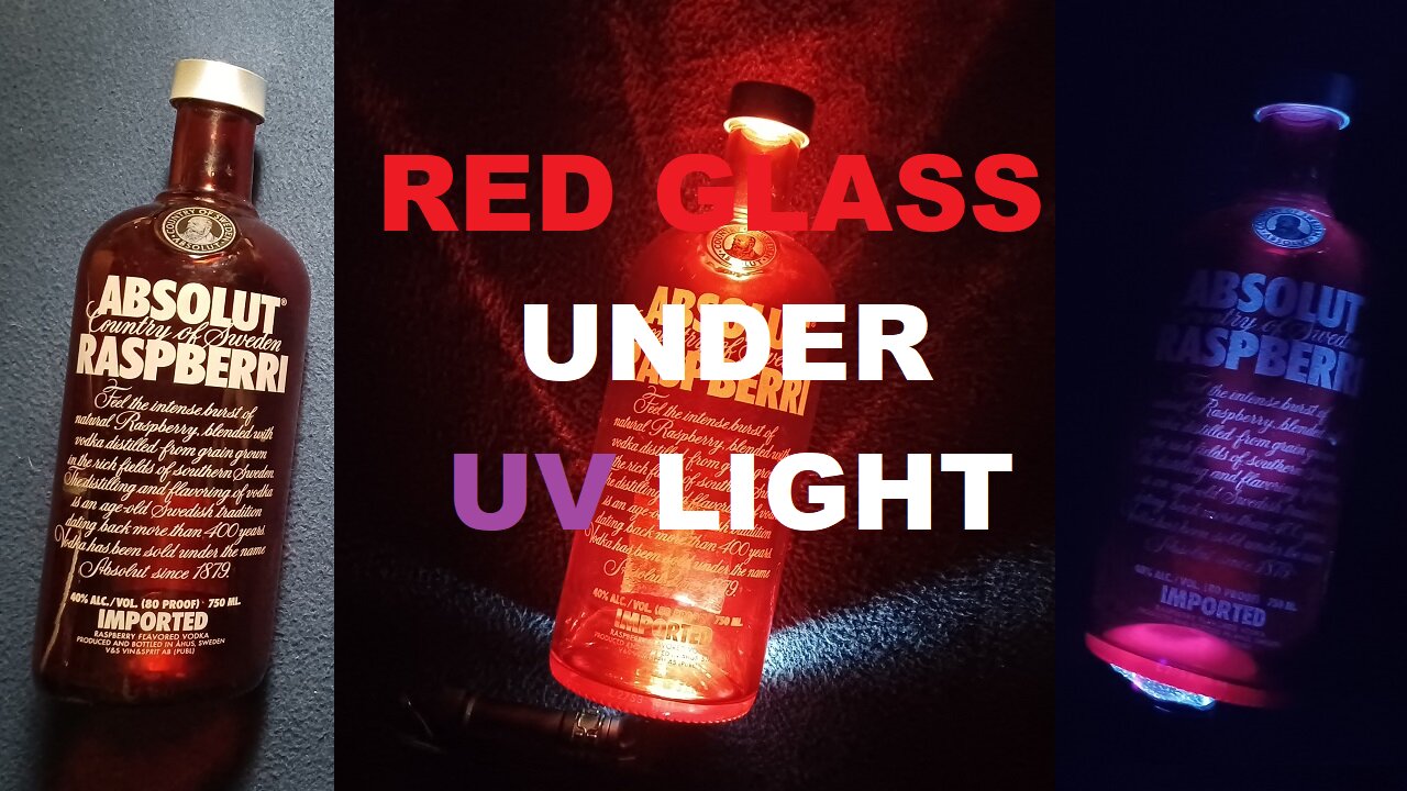 CURIOS for the CURIOUS 141: Red Glass under UV (Ultraviolet) Light (ABSOLUT RASPBERRI. ÅHUS, SWEDEN)