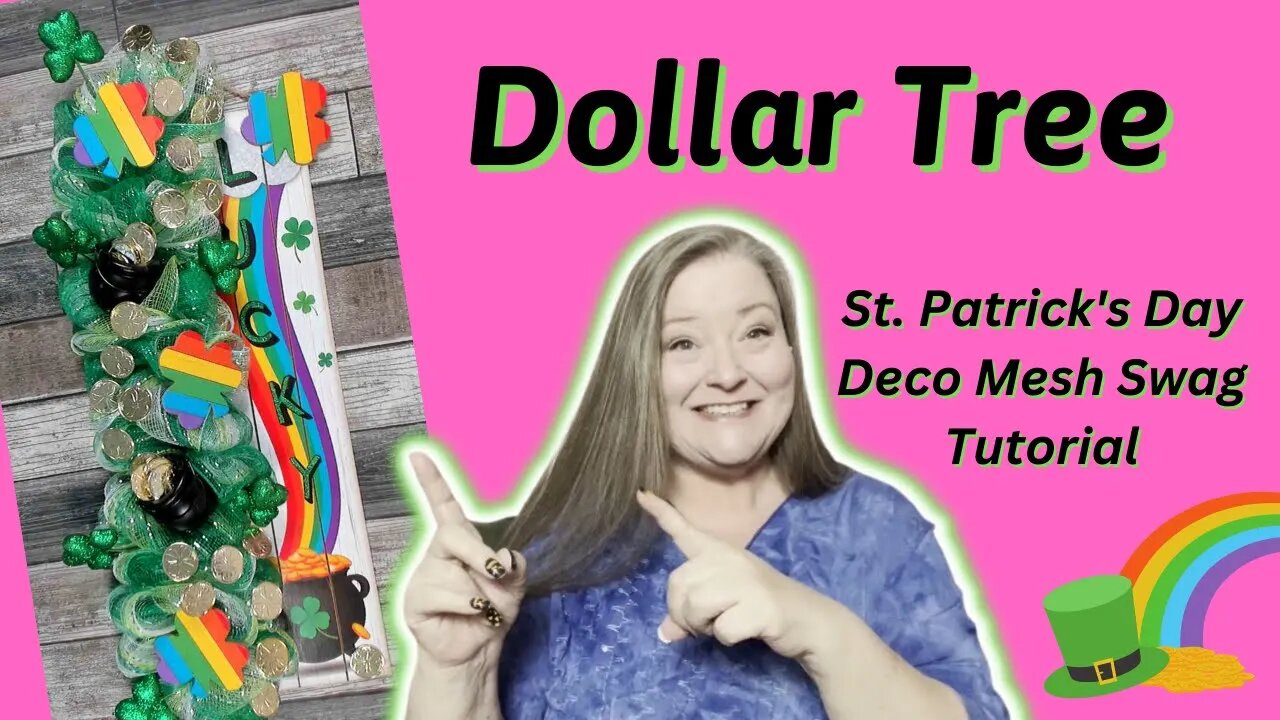 Lucky St Patricks Day Deco Mesh Swag Dollar Tree DIY ~ No Wreath Form Needed ~ St Patricks Day Swag!