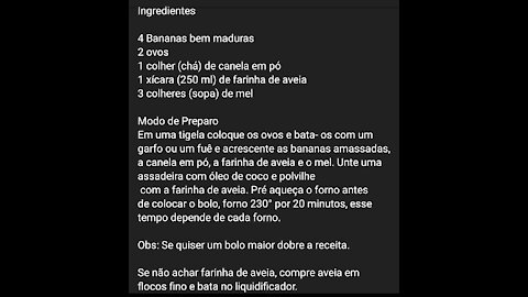 Bolo de banana com aveia e Mel🙌❤Nosso corpo é templo do Espírito Santo