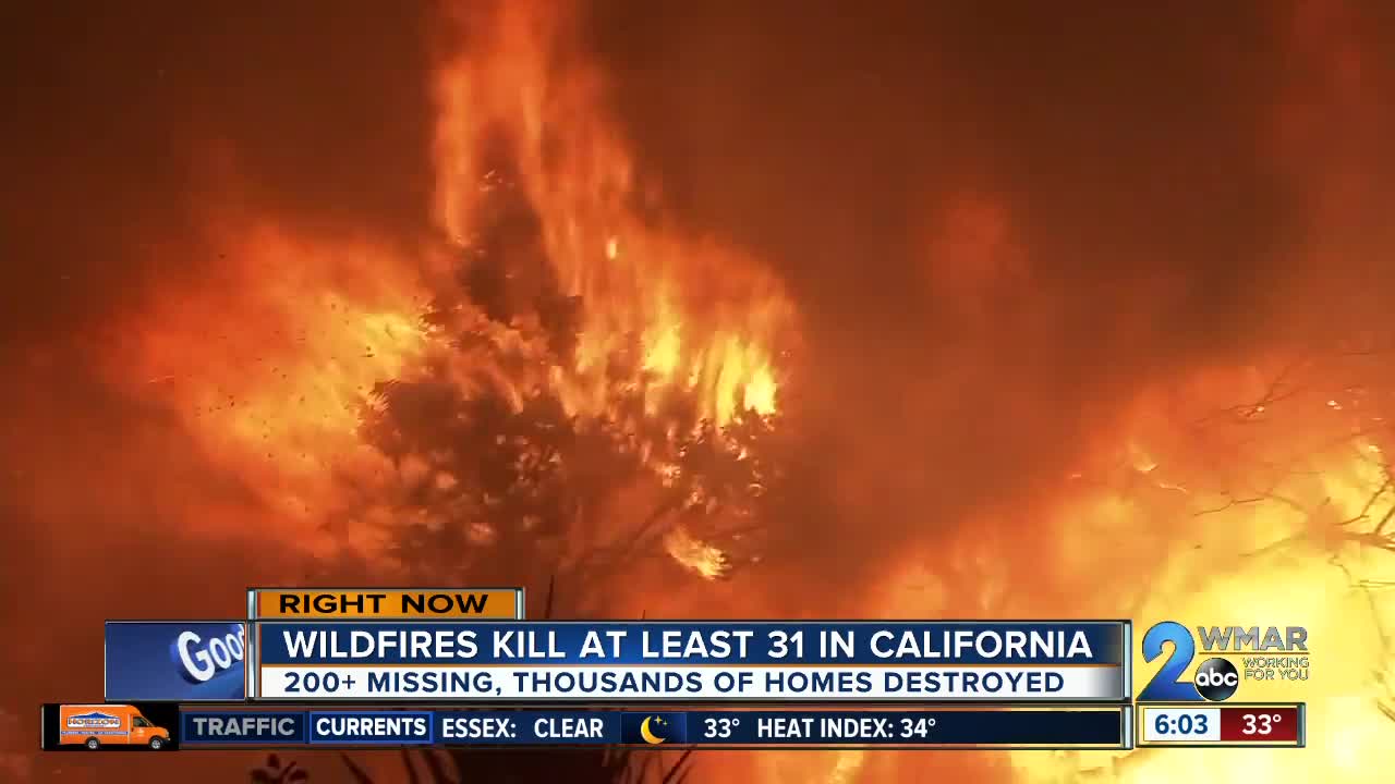 31 dead in fires burning in California