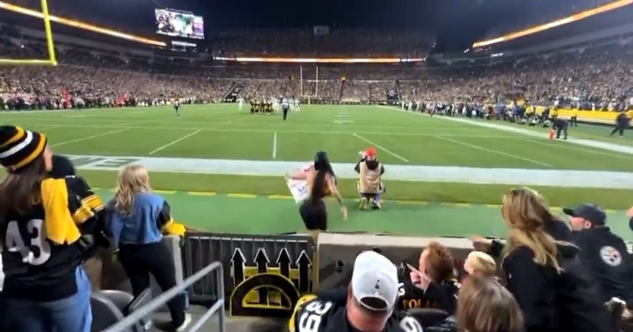 Woman Crashes Steelers Field Waving Secure Border Sign As Trump Looks On