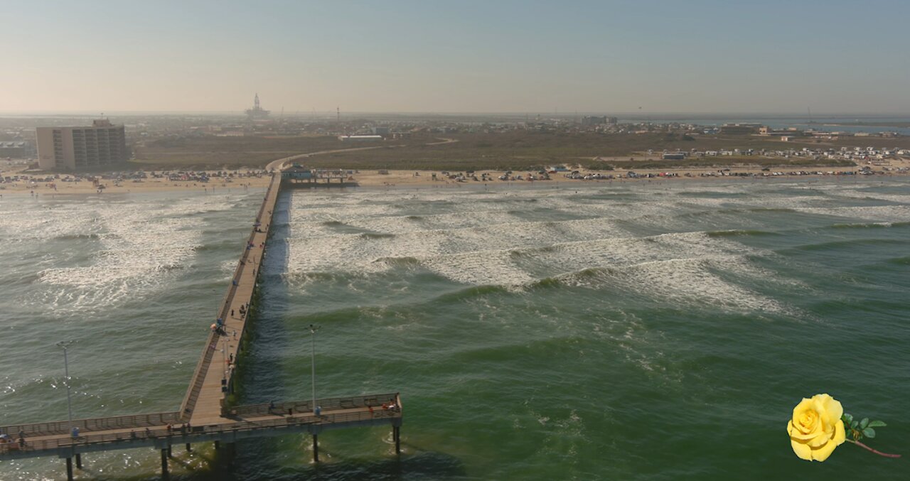 A Drone View at IB Magee Beach of the Horace Caldwell Fishing Pier in Port Aransas Texas