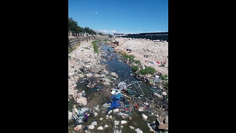 Trash build up on flood control channels