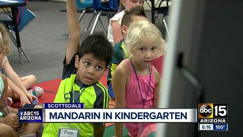 Group of Valley kindergarteners learning Mandarin