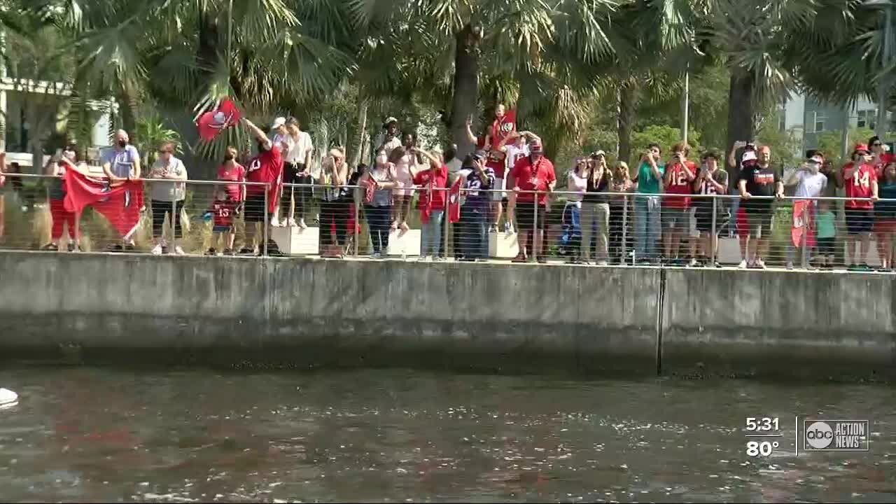 The super bowl parade from a boat