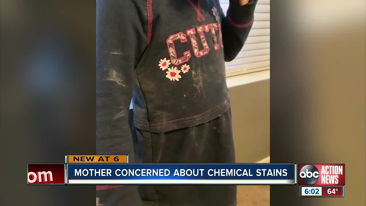 Local mom concerned after she says toddler came home with chemical stains on clothes