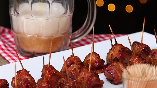 Bacon Wrapped Kielbasa Bites