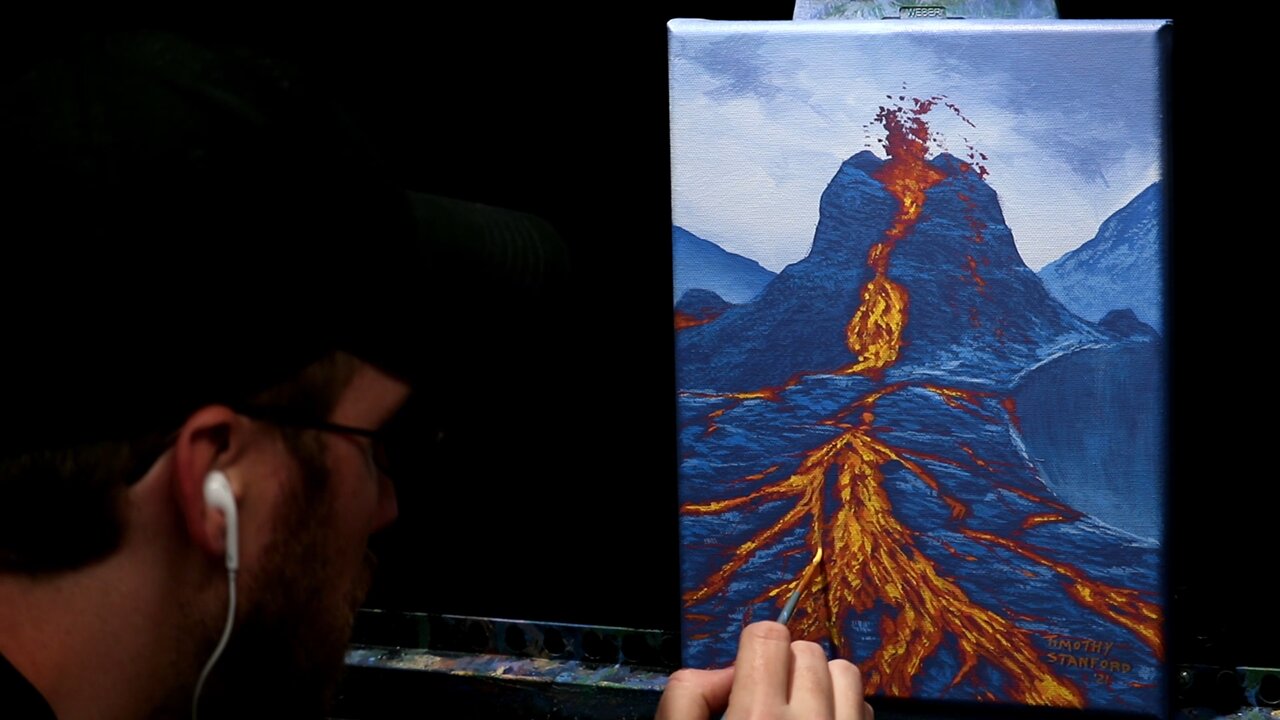 Acrylic Landscape Painting of a Volcano - Time Lapse - Artist Timothy Stanford