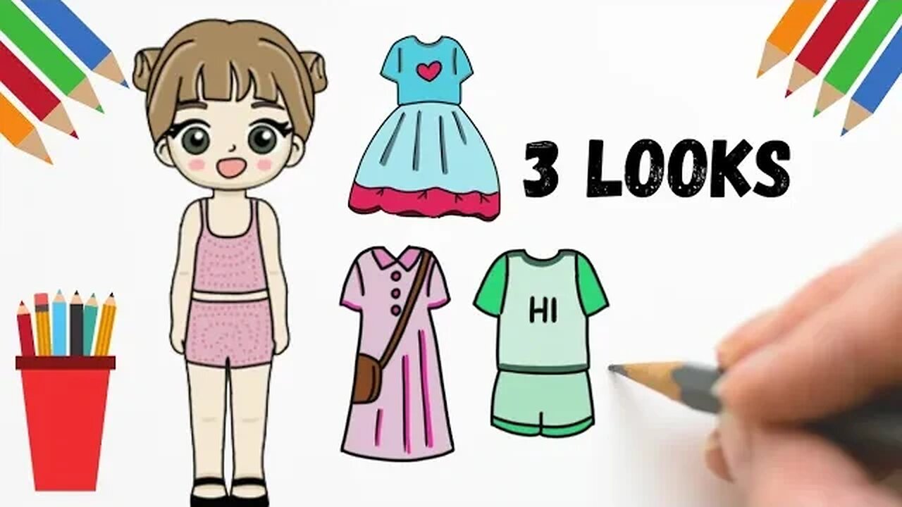 COMO DESENHAR BONECA DE PAPEL+ 3 LOOKS INCRÍVEIS - FÁCIL DE FAZER #bonecadepapel #paperdolls