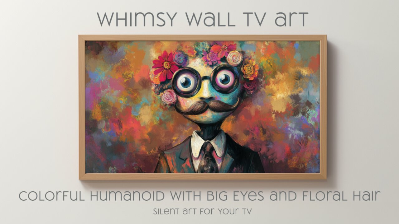 Colorful Humanoid With Big Eyes and Floral Hair: Silent Art For Your TV | 4K | Whimsical AI Art