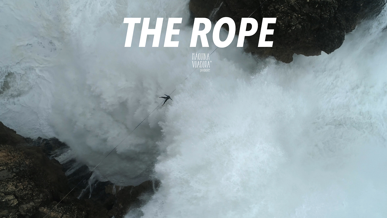 Drone Footage Of A Slackliner Over Monster Waves In Nazaré, Portugal