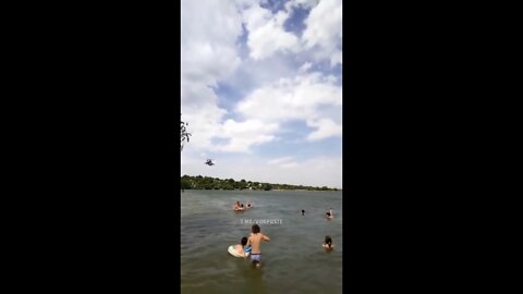 Russian Ka-52 and Mi-24 helicopters entertaining swimmers in Donbass