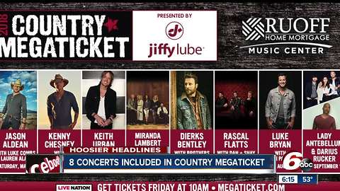 Country Megaticket sales for 8 concerts at Ruoff Home Mortgage Music Center begin Friday