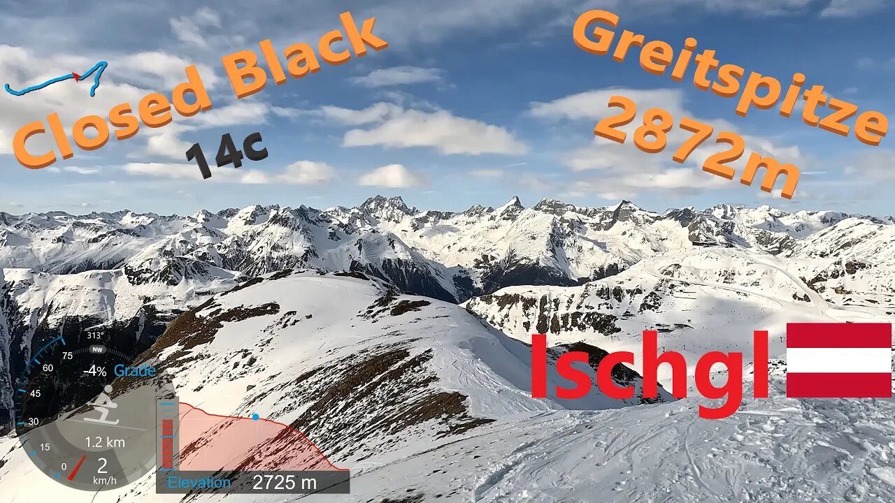 [4K] Skiing Ischgl, Both Paths to Black 14c (Closed) from Greitspitze 2872m, Austria, GoPro HERO11