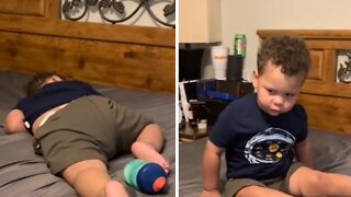 Kid immediately wakes up when favorite song comes on