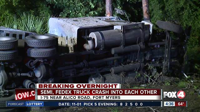 Tractor trailer and FedEx truck driver walk away uninjured in overnight crash along I-75