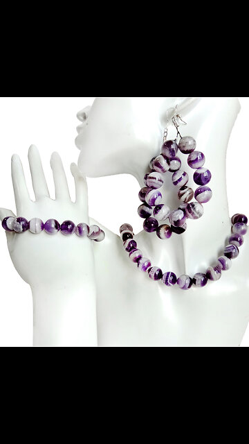 True Purple Charoite Genuine Gemstone handmade jewelry set Bracelet necklace earring gemstone set