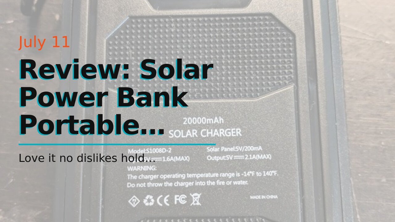 Review: Solar Power Bank Portable Charger 20000mah Waterproof Battery Backup Charger Solar Pane...