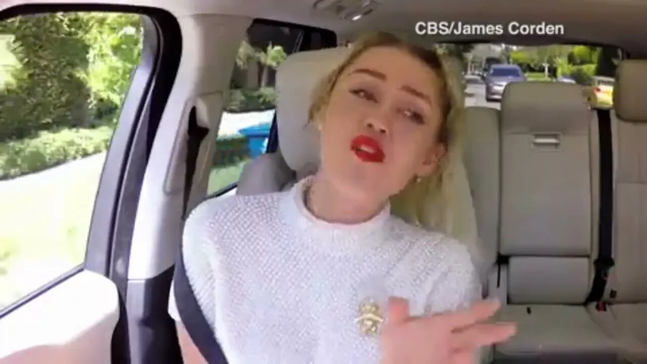 Miley's famous tongue helps James with his mail on Carpool Karaoke #carpoolkaraoke