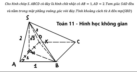 Toán 11: Cho hình chóp S.ABCD có đáy là hình chữ nhật có AB=1,AD=2.Tam giác SAD đều và nằm