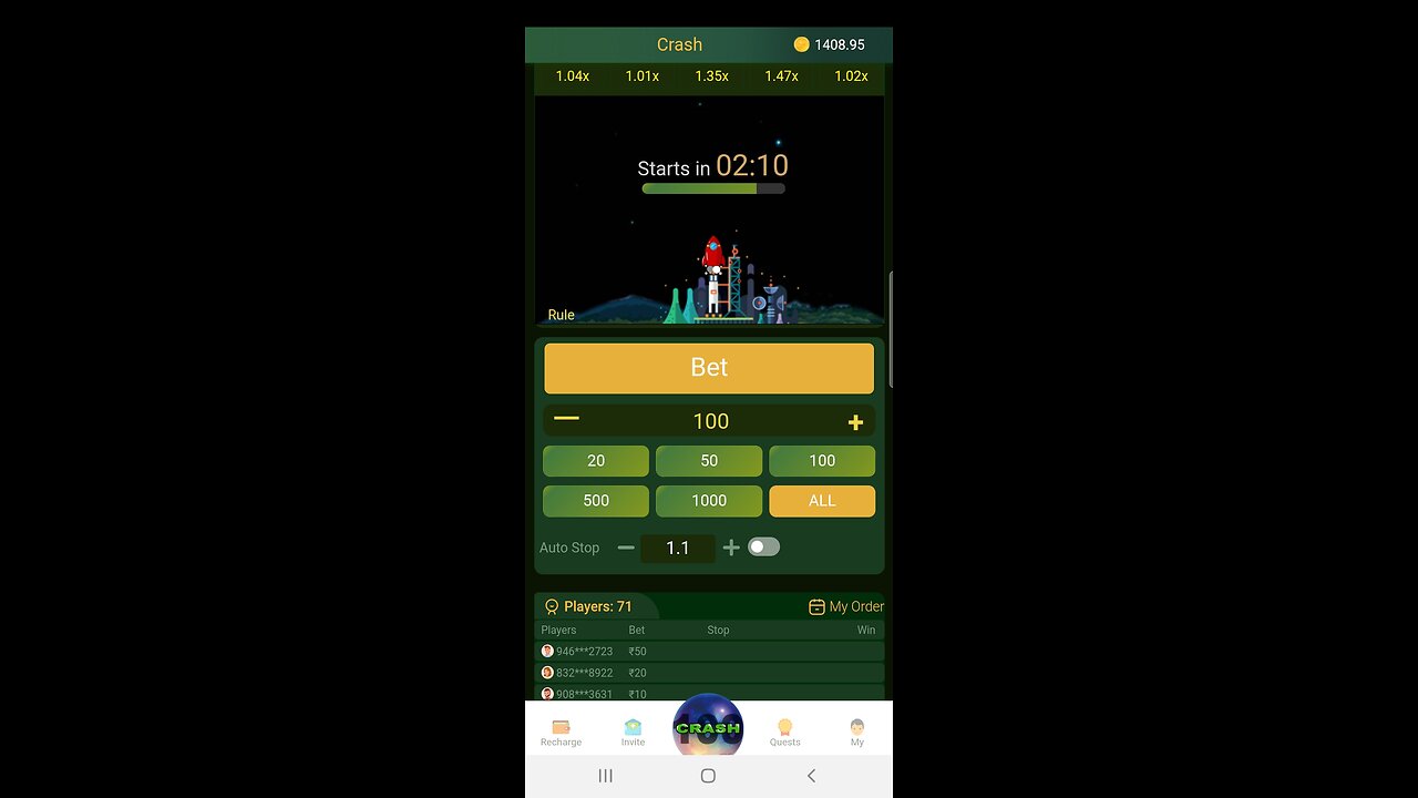 Crash 100 App= https://crash100.com?invite=WDYQM9