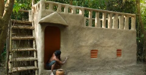 Build Incredible Mud Villa House in Deep Jungle Without Tools.