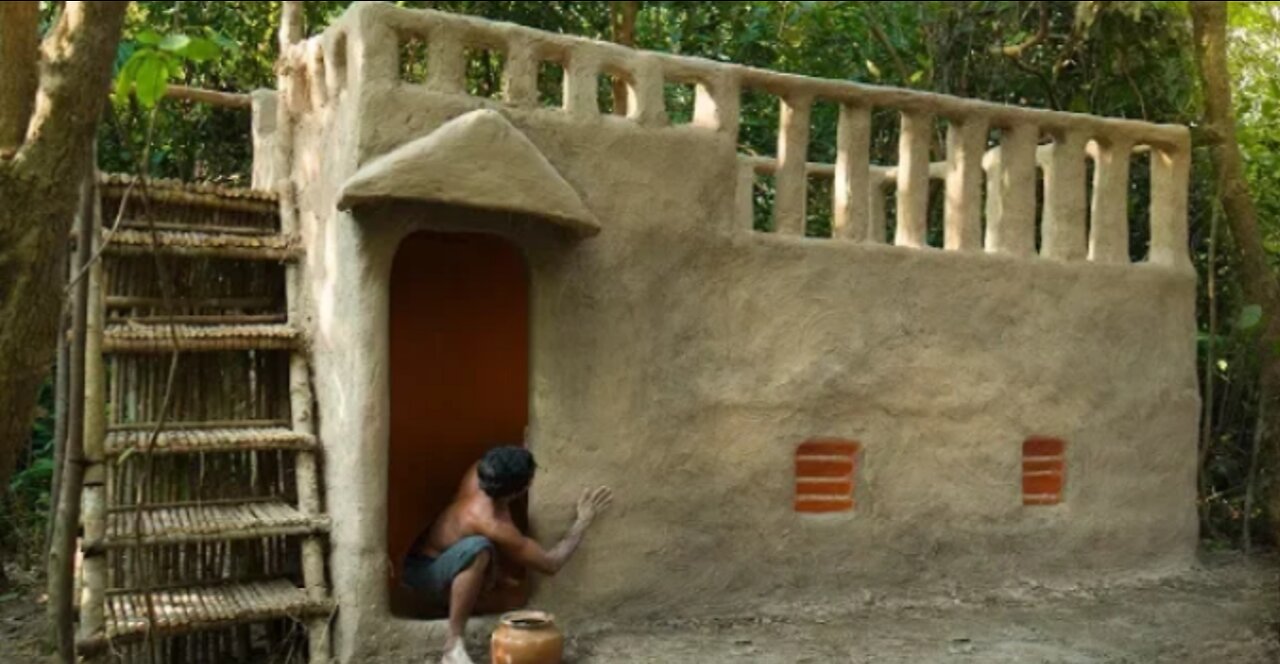 Build Incredible Mud Villa House in Deep Jungle Without Tools.