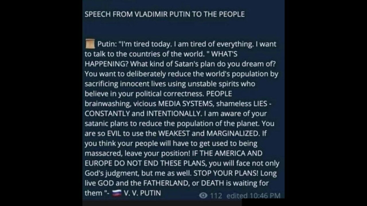 Putin's Speech to the People of the World?