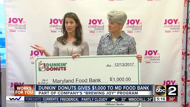 Dunkin' Donuts donates $1,000 to Maryland Food Bank