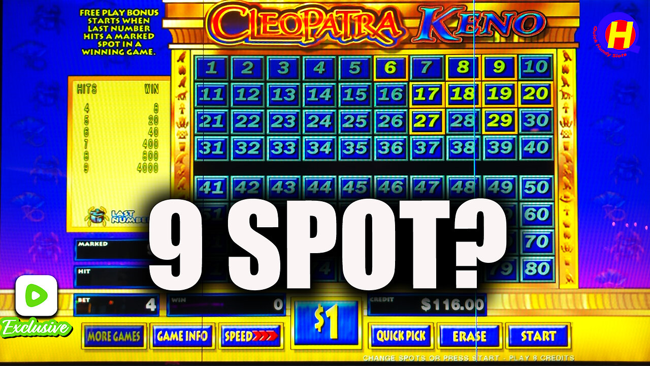 Let's Try a 9-Spot on Cleopatra KENO