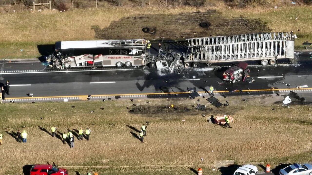 🚨WARNING: A semi-trailer crashed into a charter bus on I-70 Licking County | Ohio