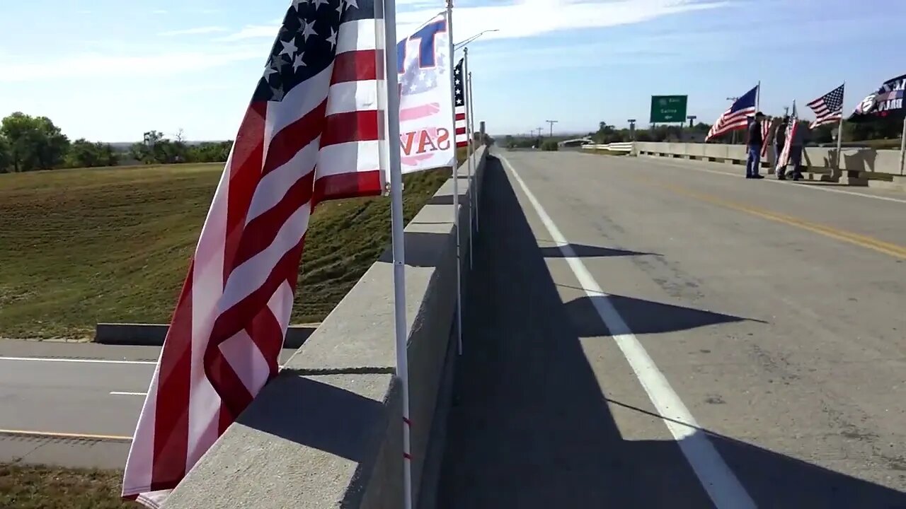 Still on the Bridge. Fighting for Freedom. FLAGS Waving