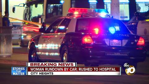 Woman rundown by car; rushed to hospital