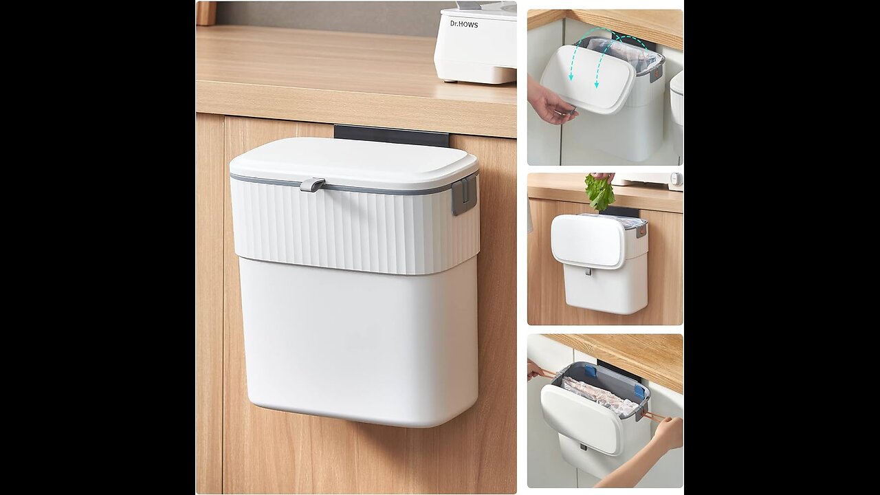 Hanging Small Waste Bin with Lid for Kitchen Cabinet Door