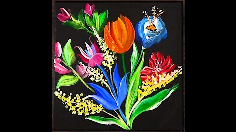 Beautiful flowers painting with acrylics #shorts